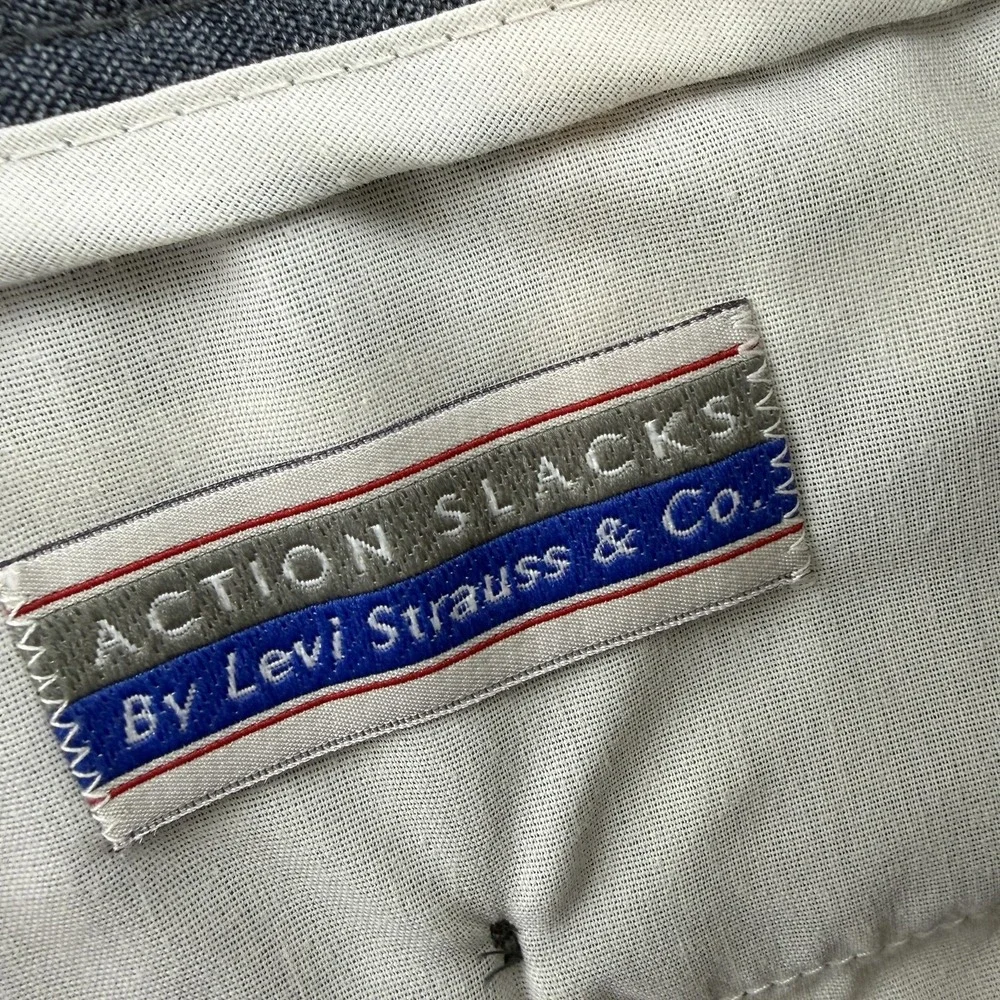 Vintage Levis Action Slacks Pants Mens 42x30 Gray Flat Front Dress Slacks Office